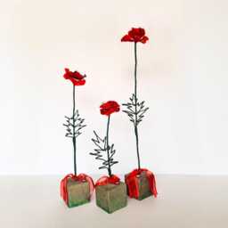 Red Ceramic Poppy Sculpture Handmade Flower Decor Evil Eye Gift Anniversary Floral Art Home - thumbnail 2