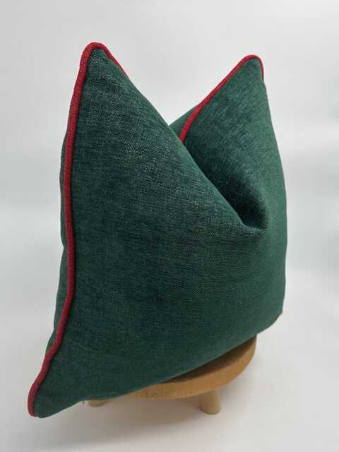 Green Luxury Linen Pillowcase With Red Pipping, Dark Pillowcover - image 1