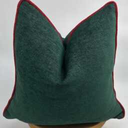 Green Luxury Linen Pillowcase With Red Pipping, Dark Pillowcover - thumbnail 3