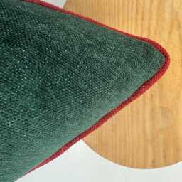 Green Luxury Linen Pillowcase With Red Pipping, Dark Pillowcover - thumbnail 2