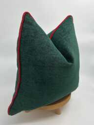 Green Luxury Linen Pillowcase With Red Pipping, Dark Pillowcover - thumbnail 1