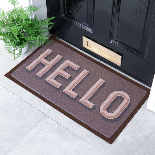 Hello Chocolate Brown Doormat Recycled PVC, Anti-Slip - 70x40cm - image 1