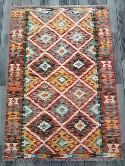 Handmade Afghan Kilim Rug, Geometric Tribal Design, Multicolour Artisan Persian Turkish Flatweave, Natural Wool, 148x101 cm - image 1