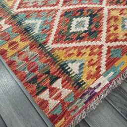 Handmade Afghan Kilim Rug, Geometric Tribal Design, Multicolour Artisan Persian Turkish Flatweave, Natural Wool, 148x101 cm - thumbnail 2
