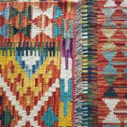 Handmade Afghan Kilim Rug, Geometric Tribal Design, Multicolour Artisan Persian Turkish Flatweave, Natural Wool, 148x101 cm - thumbnail 3