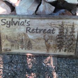 Personalized Carved Pine Cabin Sign Mountains, Deer, Log Decor - 23x11 Inches - thumbnail 2
