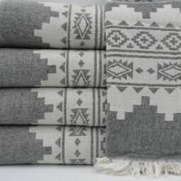 Aztec Blanket, 79x87, Black Blanket, Kilim Desing Blanket, Geometric Throw, Bed Cover, Turkish Blanket, Bedspread, Double Face Blanket, K3-Jakarb - thumbnail 3
