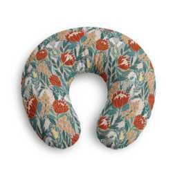 Protea Wildflower Floral Nursing Pillow Cover - Rust Teal Botanical Print - thumbnail 2