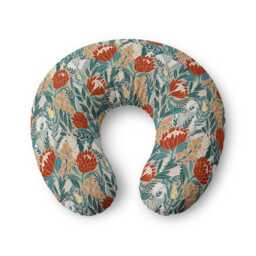 Protea Wildflower Floral Nursing Pillow Cover - Rust Teal Botanical Print - thumbnail 1