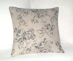 Charcoal Cabbage Roses Cushion Cover, UK Designer Linen, Cottage Chic Floral, Reversible Pillow Cover - thumbnail 1