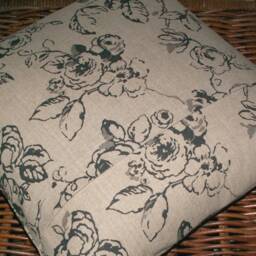 Charcoal Cabbage Roses Cushion Cover, UK Designer Linen, Cottage Chic Floral, Reversible Pillow Cover - thumbnail 3