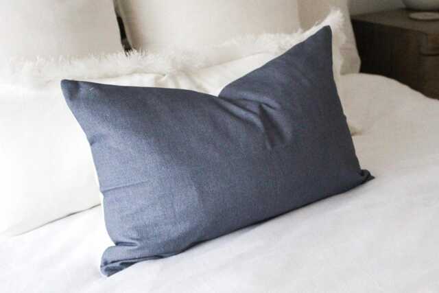 Navy Lumbar Pillow Cover, Cotton Rectangle Cushion For Farmhouse Decor - image 1
