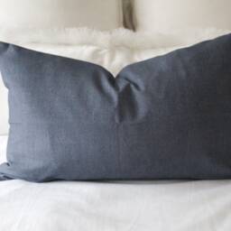 Navy Blue Lumbar Pillow Cover - Farmhouse Cotton Cushion - 30x50cm - thumbnail 3