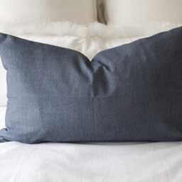 Navy Lumbar Pillow Cover, Cotton Rectangle Cushion For Farmhouse Decor - thumbnail 3