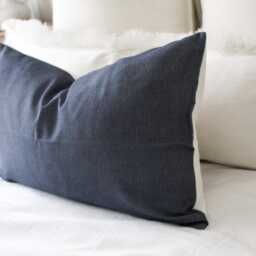 Navy Lumbar Pillow Cover, Cotton Rectangle Cushion For Farmhouse Decor - thumbnail 2