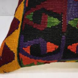 Vintage Turkish Kilim Pillow Cover, Handwoven Accent Cushion - 24x24 - thumbnail 3