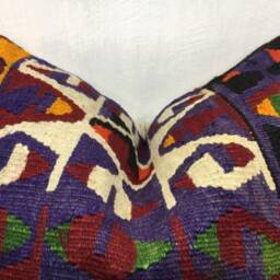 Vintage Turkish Kilim Pillow Cover, Handwoven Accent Cushion - 24x24 - thumbnail 2