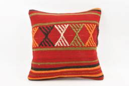 Vintage Turkish Kilim Pillow Cover Handwoven Wool, 18''x18'' - thumbnail 1