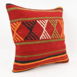 Vintage Turkish Kilim Pillow Cover Handwoven Wool, 18''x18'' - thumbnail 3