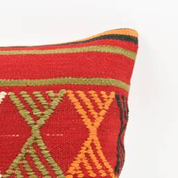 Vintage Turkish Kilim Pillow Cover Handwoven Wool, 18''x18'' - thumbnail 2