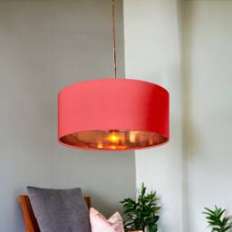 New High Quality Luxury Blush 31 Cotton Fabric Lamp Shade Pendant Light Drum Shape With Metallic Linings