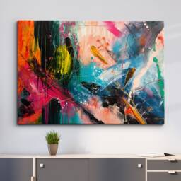 Paint Brush Splat Contemporary Abstract Oil Painting Strokes Style Wall Art Framed Canvas Poster Print Home Kitchen Living Room Decor Gift - thumbnail 1