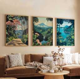 Set Of 3 Costa Rica Posters, Central America Wall Art Prints, Travel Poster Set, Tropical Landscape Prints - thumbnail 1
