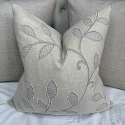 Decorative Cushion Cover - Embroidered Designer Fabric Richmond Clarke & -Lilac Natural Colours Double Sided Worldwide Shipping - thumbnail 1