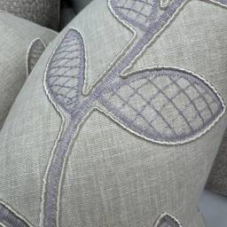 Decorative Cushion Cover - Embroidered Designer Fabric Richmond Clarke & -Lilac Natural Colours Double Sided Worldwide Shipping - thumbnail 3