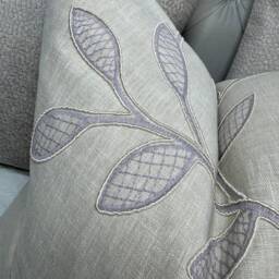 Decorative Cushion Cover - Embroidered Designer Fabric Richmond Clarke & -Lilac Natural Colours Double Sided Worldwide Shipping - thumbnail 4