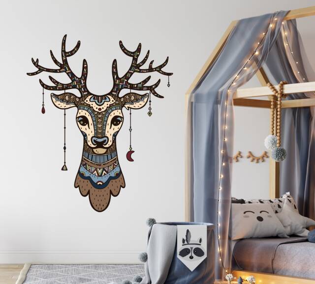 Deer Wall Decal Baby Boy Bedroom, Boho Antler Kids Nursery, Woodland Decor Toddler Room, Hunting Nursery Playroom Sticker Vl34 - image 1