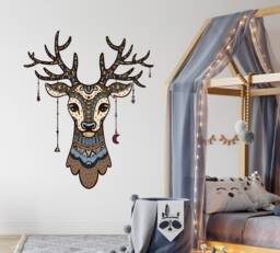 Deer Wall Decal Baby Boy Bedroom, Boho Antler Kids Nursery, Woodland Decor Toddler Room, Hunting Nursery Playroom Sticker Vl34 - thumbnail 1