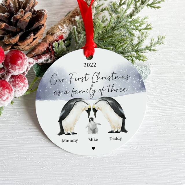 First Christmas As A Family Of Three Ornament, Personalised Bauble, Stocking Stuffer, Bauble, 3 Gift - image 1