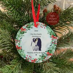 First Christmas As A Family Of Three Ornament, Personalised Bauble, Stocking Stuffer, Bauble, 3 Gift - thumbnail 2