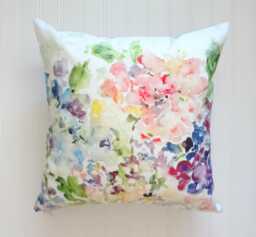 Hydrangea Mix Watercolor Floral Pillow Cover, Designer Fabric Cover - thumbnail 1