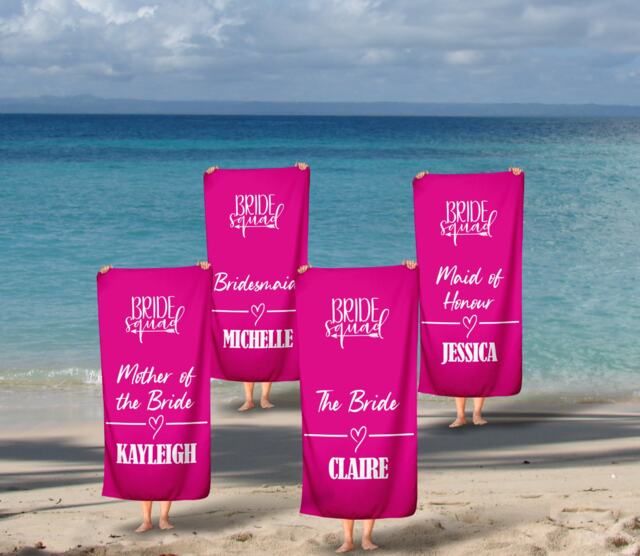 Personalised Beach Towel, Bride Squad Towels, Hen Do Pool Custom Swim Holiday Party - image 1