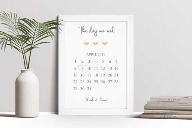 Personalised Memorable Date Print, Valentine's Day Gift, Custom Wall Art Framed Picture, Present For Him, Her Nl - image 1