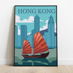 Hong Kong Retro Travel Poster City Skyline Art Print - thumbnail 2