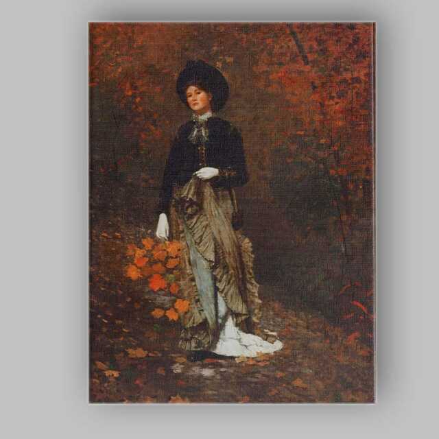 Elegant Victorian Lady Autumn Leaves Portrait Painting Canvas Wall Art Print Decor Picture Ready To Hang - image 1