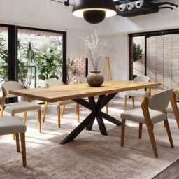 Brigg Dining Table Rustic Solid Wood Industrial Straight Edge Star Steel Base - thumbnail 2