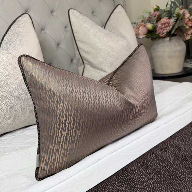 Bronze Copper Brown Cushion Cover With Contrasting Blean Piping/Designer Astrid Throw Pillow Case - All Sizes Bespoke Made in UK - image 1