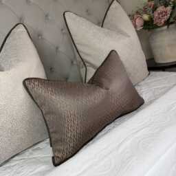 Bronze Copper Brown Cushion Cover With Contrasting Blean Piping/Designer Astrid Throw Pillow Case - All Sizes Bespoke Made in UK - thumbnail 4