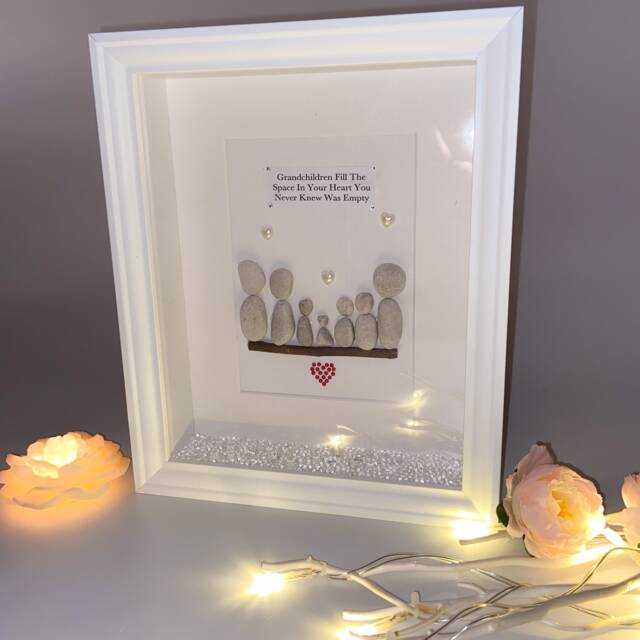Grandchildren Keepsake Gift For Grandparents Pebble Art Picture Frame Personalised For Her Nana Gift Birthday 70Th 80Th 60Th - image 1
