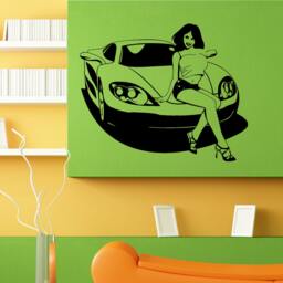 Nice Car & Beautiful Woman Wall Sticker Vinyl Mural Decal Home House Apartment Art Decor Free Shipping L084 - thumbnail 1
