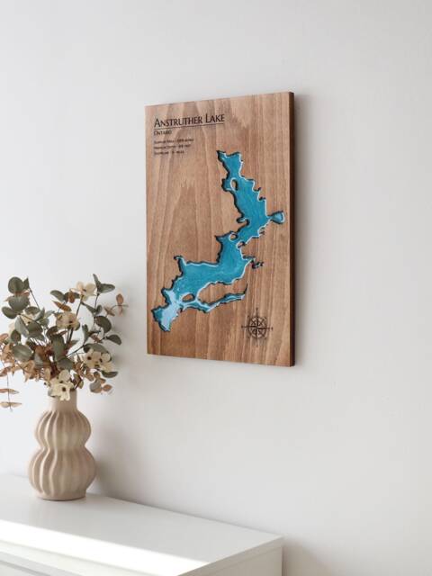 Personalized Lake Map Wood Wall Art Resin Detail, Push Pins Included - image 1