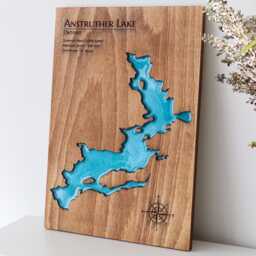 Personalized Lake Map Wood Wall Art Resin Detail, Push Pins Included - thumbnail 2