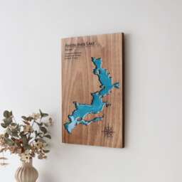 Personalized Lake Map Wood Wall Art Resin Detail, Push Pins Included - thumbnail 1