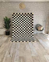 Moroccan Rug , Large Black & White Checkered Rug, Berber Checkered Area -Checkerboard Rug -Beniourain - thumbnail 1