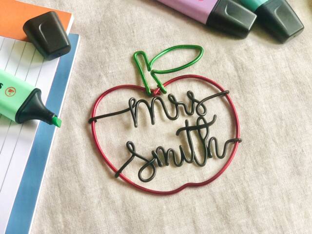 Personalised Teacher Gift, Wire Words, Thank You Apple Best Present, End Of Term Teaching Assistant - image 1
