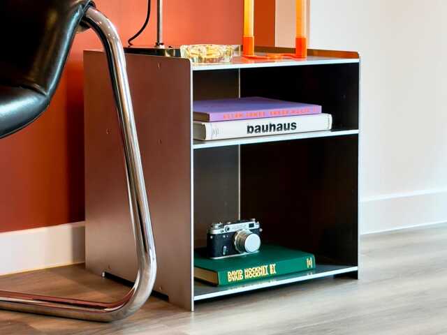 Digbeth Cube - Bedside Table With Shelf - Aluminium Industrial Minimalist Modern Designed & Made in England - image 1